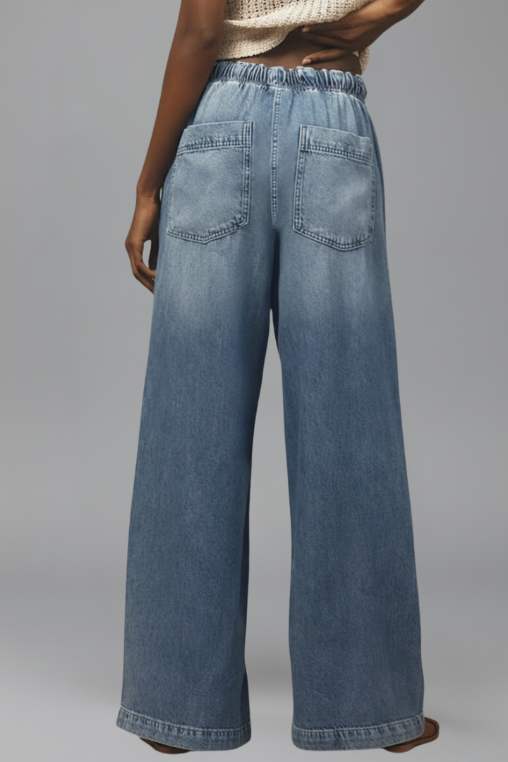 Jeans Donna Denim Vita Elasticizzata Gamba Larga Relaxed