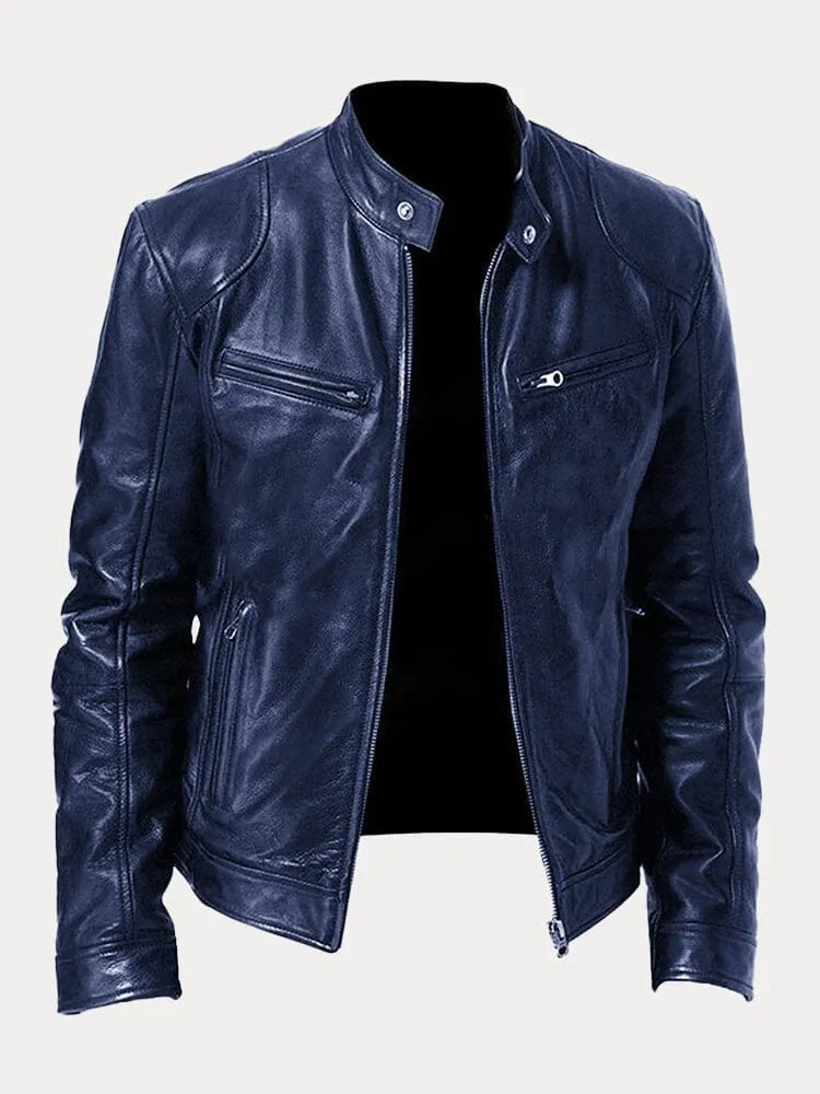 Giacca Biker Donna in Pelle Collo Alto