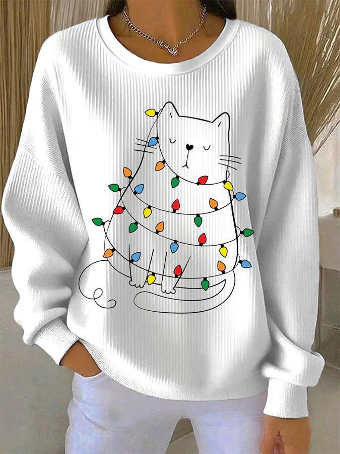Maglione Donna in Maglia con Motivo Gatto Natale