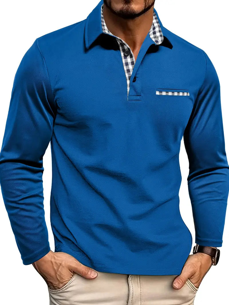 Polo Uomo Business Manica Lunga Motivo Quadri Casual