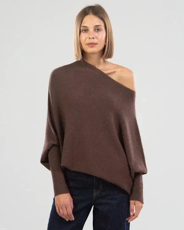 Maglione Donna Asimmetrico Scollo Bardot Maglia