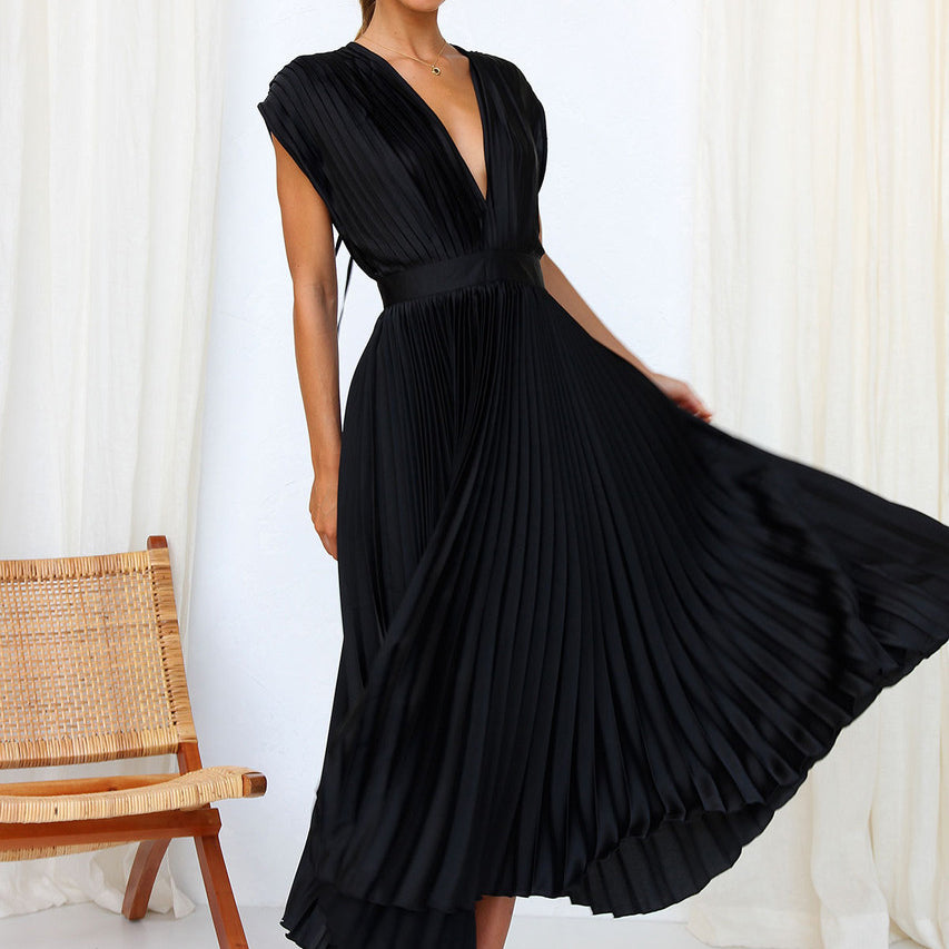 Abito Maxi Donna Plissettato Scollo a V