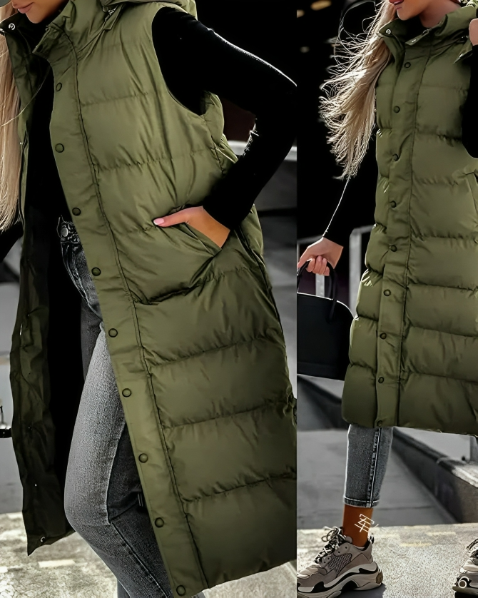 Parka Imbottito Donna Senza Maniche Vestibilità Elegante