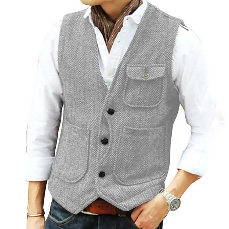 Gilet Uomo Effetto Cashmere Chiusura Singola Elegante