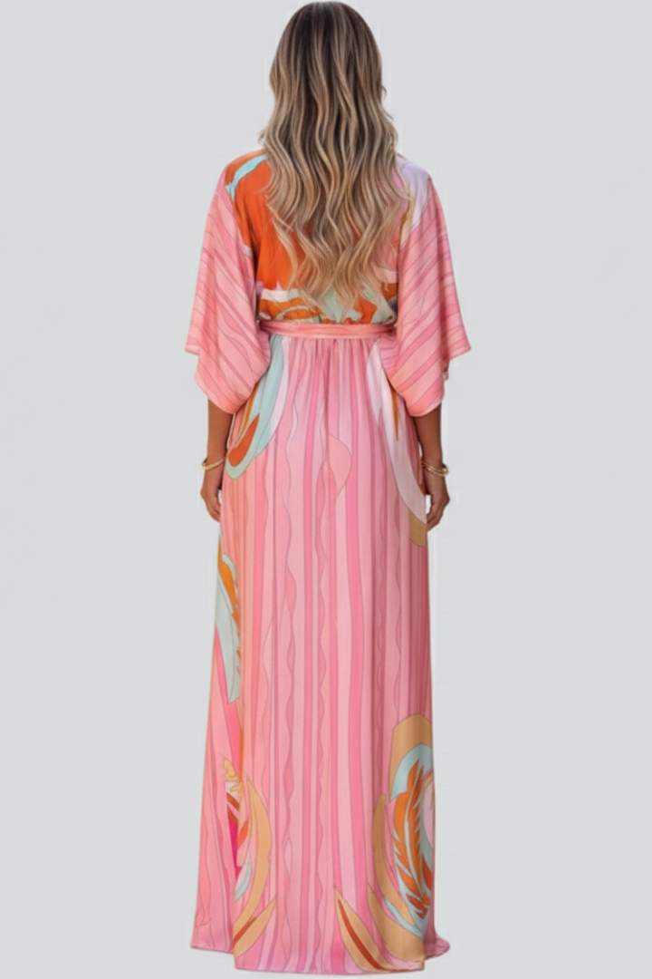 Abito Maxi Donna Scollo a V con Cintura in Vita