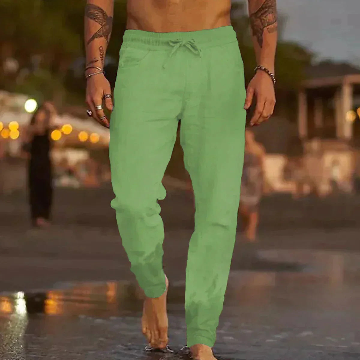 Pantaloni Uomo Tessuto Leggero Taglio Dritto