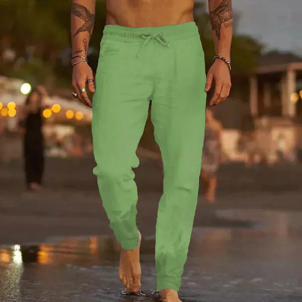 Pantaloni Uomo Tessuto Leggero Vestibilità Classica