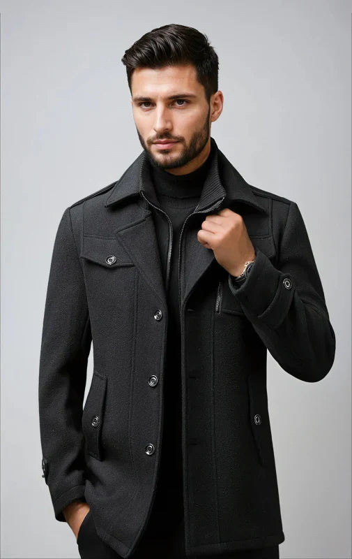 Cappotto Uomo in Lana con Colletto Interno Rimovibile