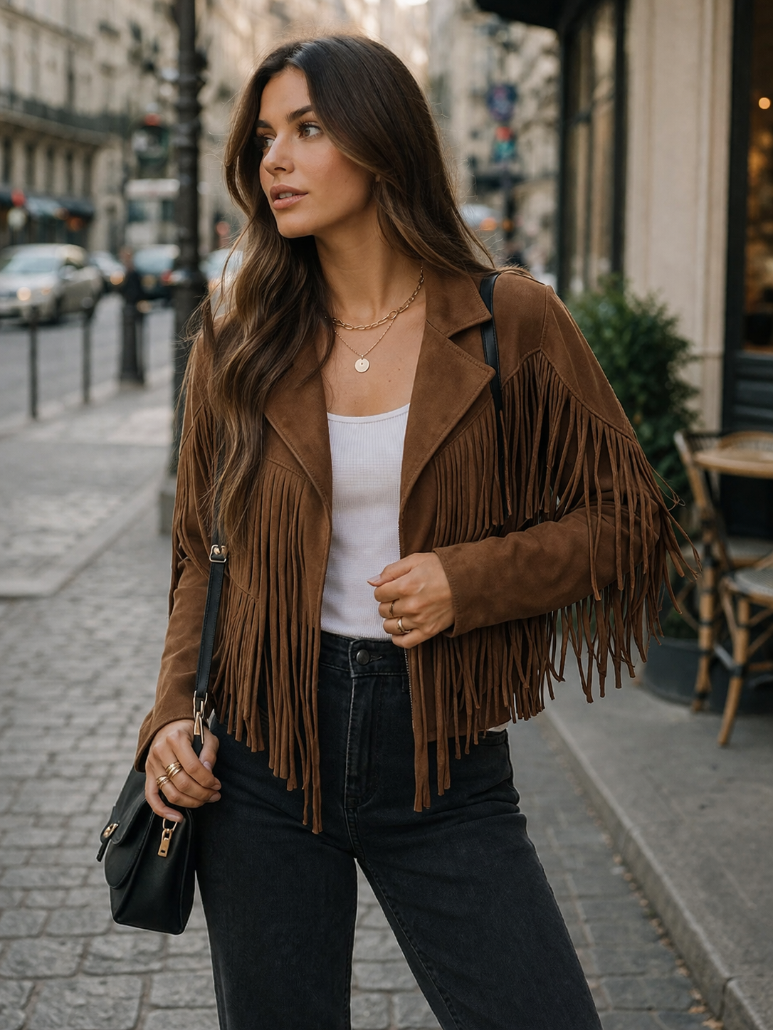 Giacca Donna in Daim con Frange Vestibilità Regular - Vesarelli