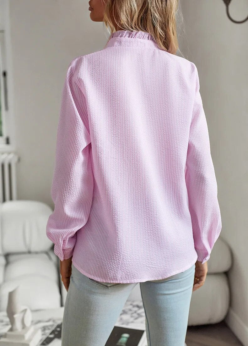 Blusa Donna con Volant e Bottoni Manica Lunga