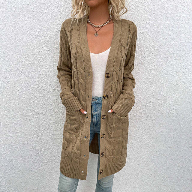 Cardigan Lungo Donna in Maglia con Bottoni