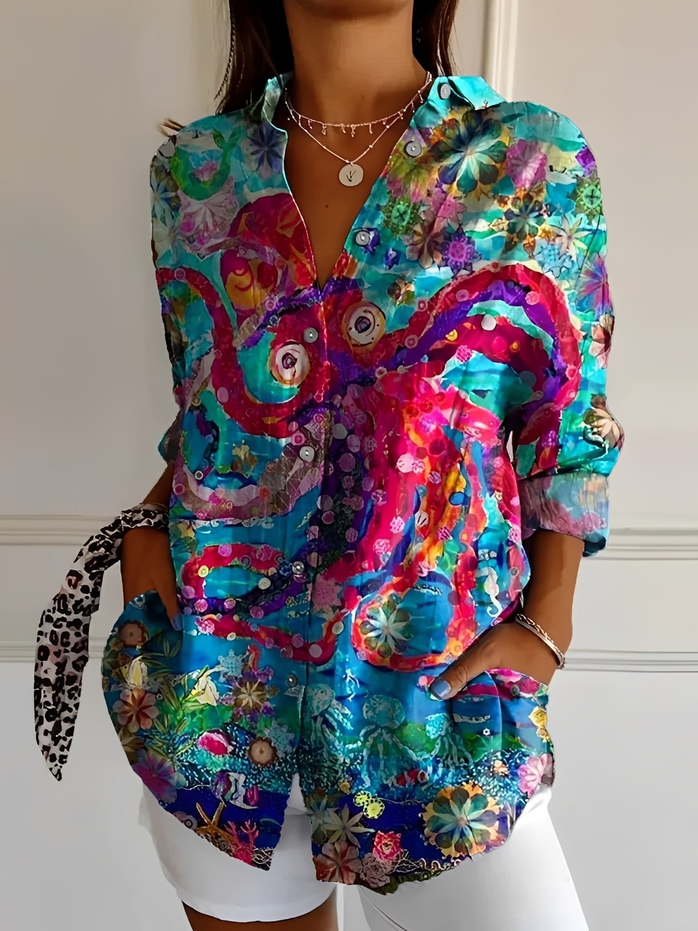 Camicia Donna Elegante con Bottoni Slim Fit