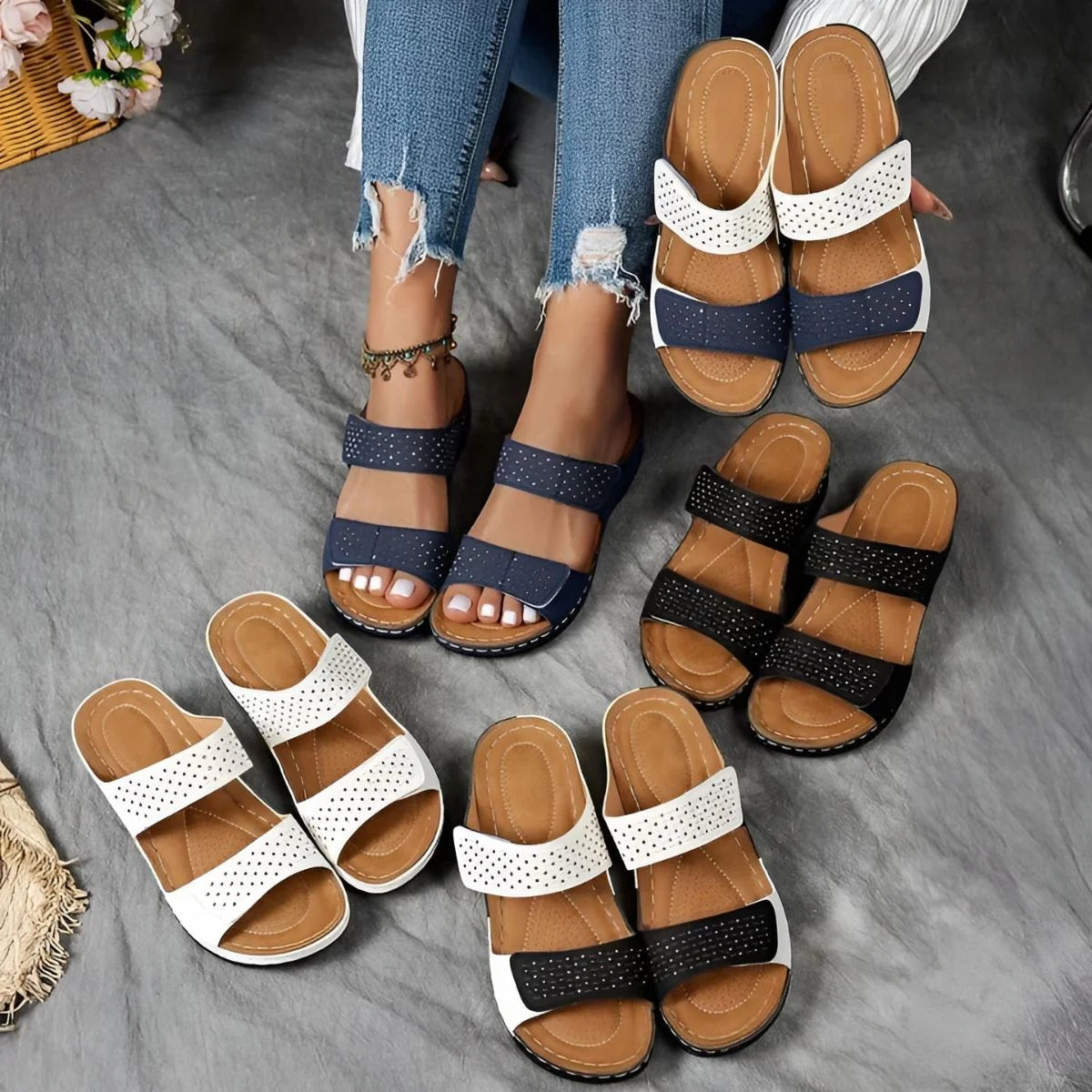 Sandali Donna Ortopedici con Chiusura a Velcro