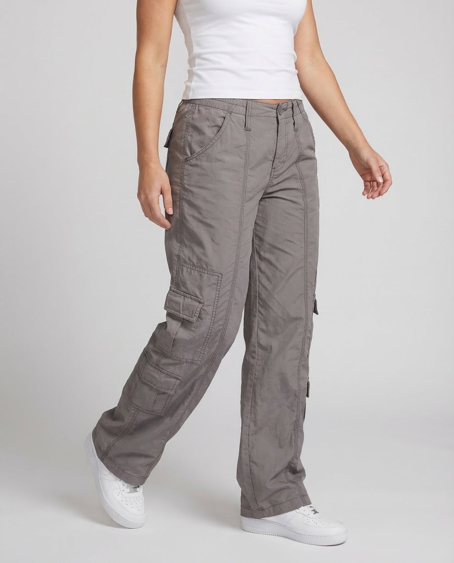 Pantaloni Cargo Donna Bassi con Cuciture Decorative