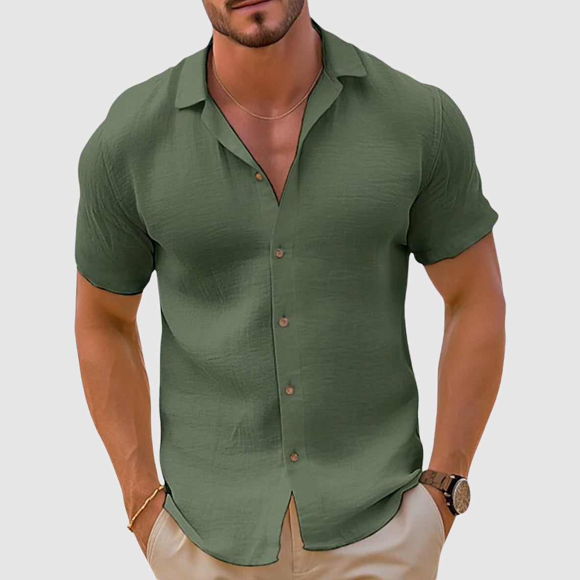 Camicia Uomo Casual Manica Corta con Bottoni