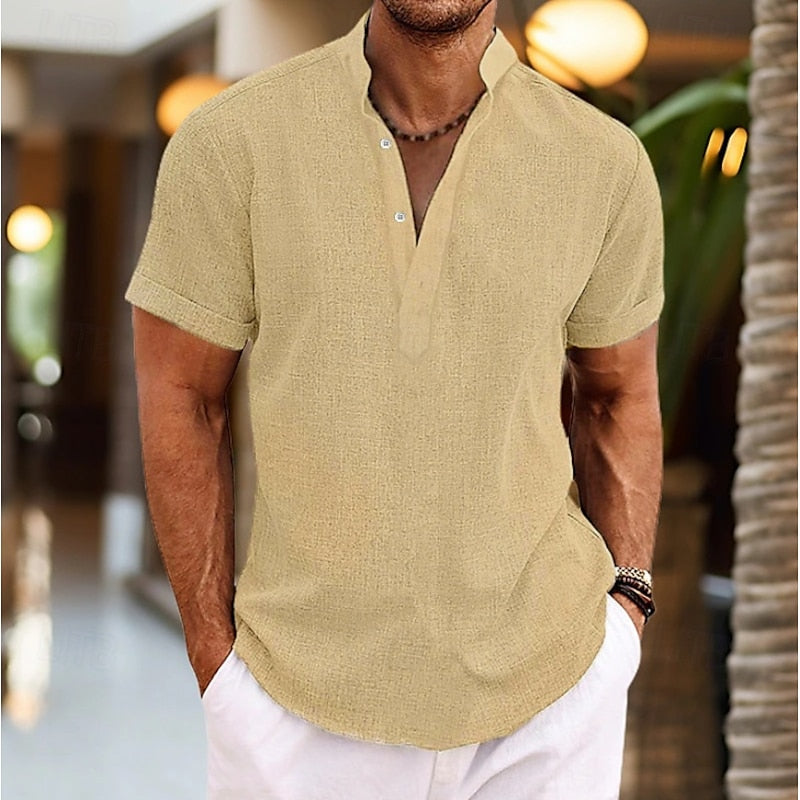 Maglia Henley Uomo Manica Corta con Bottoni