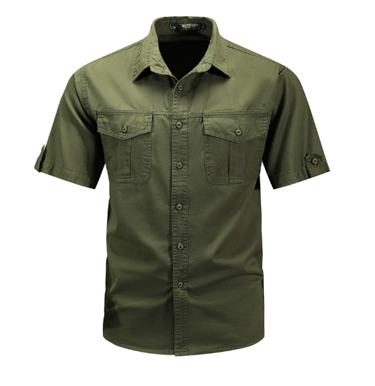 Camicia Uomo Manica Corta Tasche Funzionali Bottoni