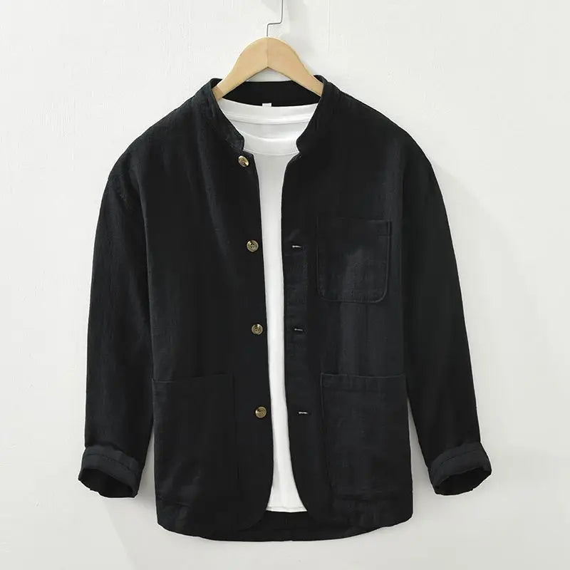 Camicia Uomo Collo Coreano Casual con Bottoni