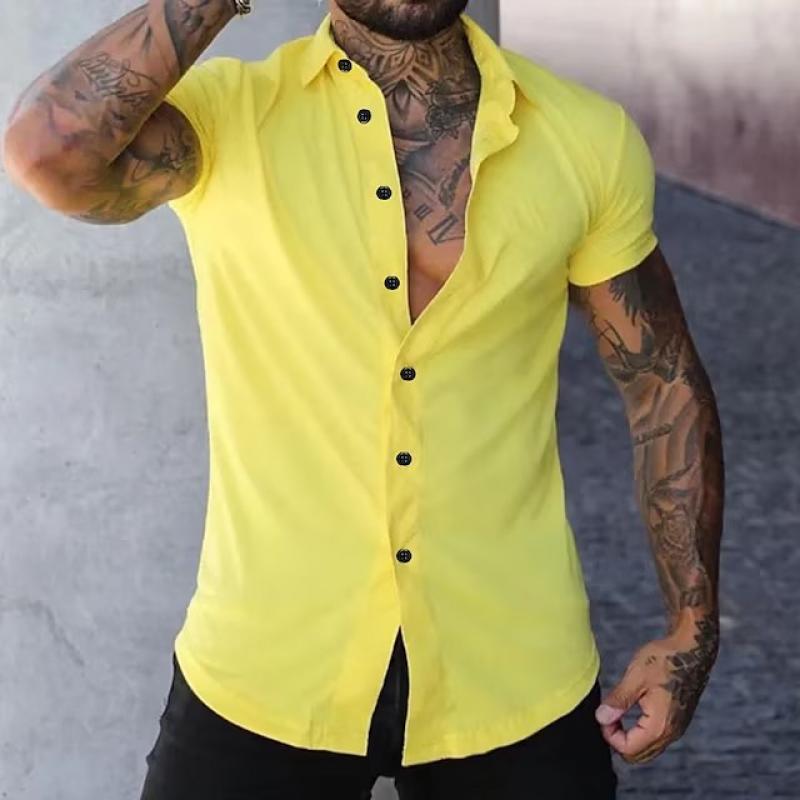 Camicia Uomo Slim Fit Manica Corta con Bottoni