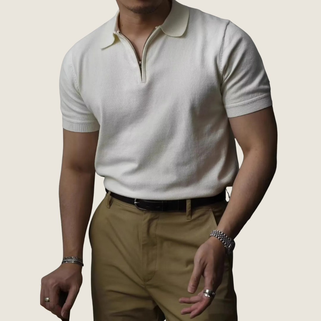 Polo Uomo Cotone Collo con Zip Stile Minimalista