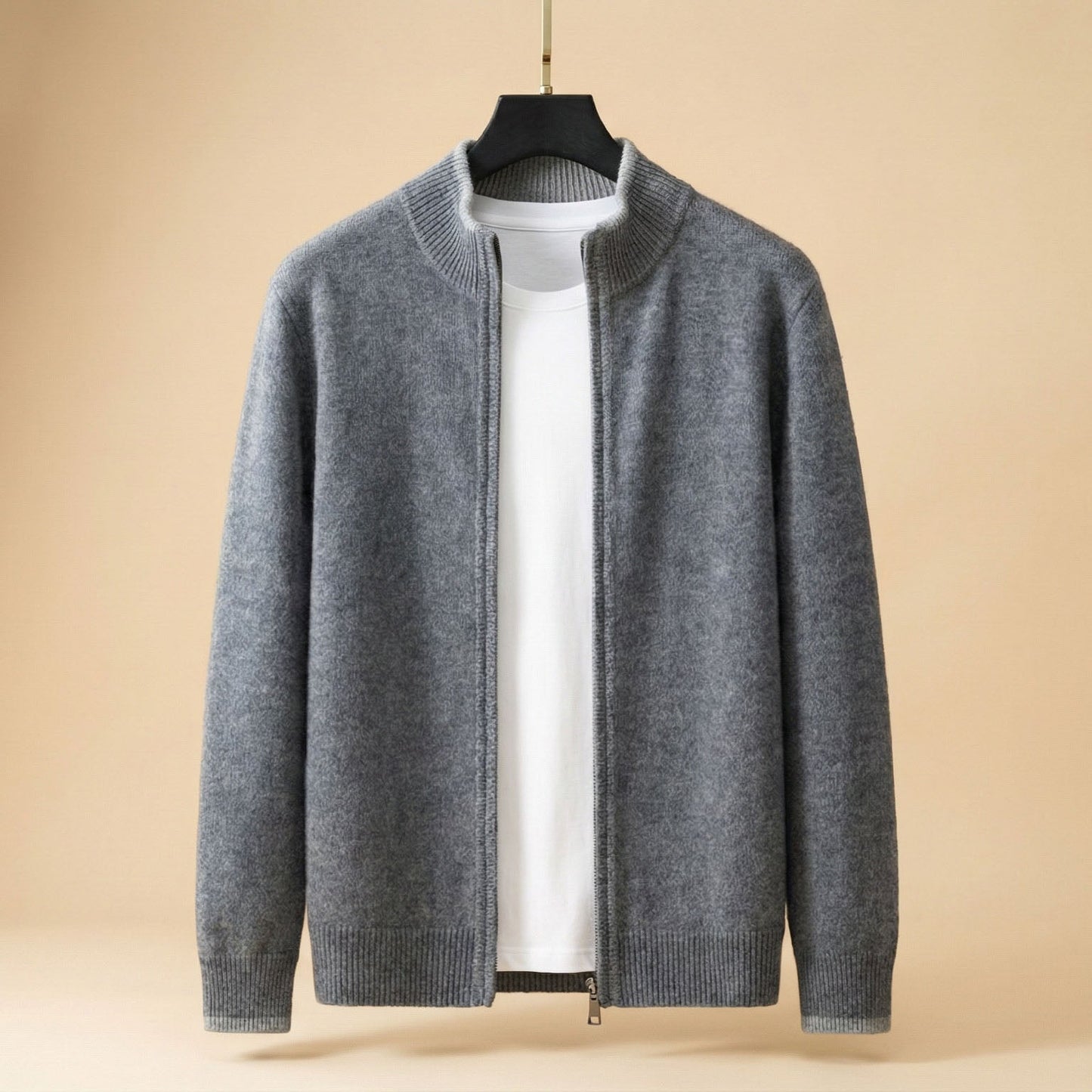Cardigan Uomo in Maglia con Zip Intera e Colletto Alto