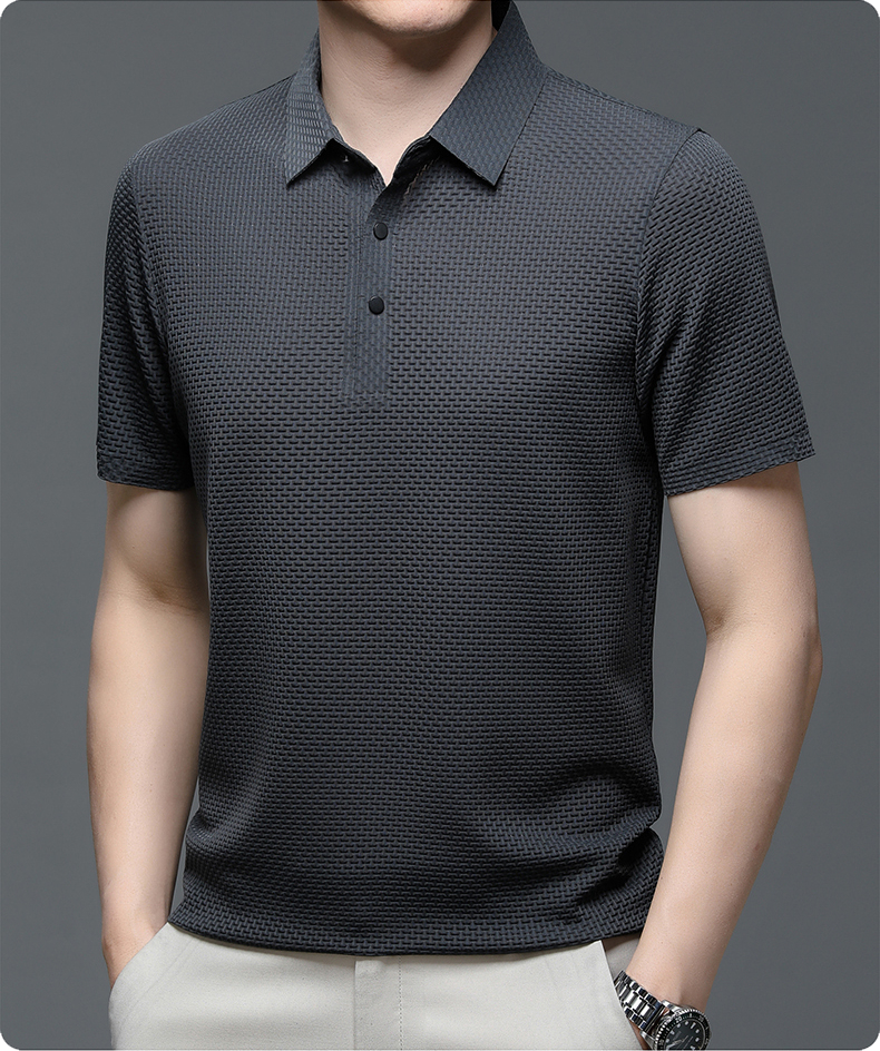 Polo Uomo Manica Corta Tessuto Strutturato Stile Casual