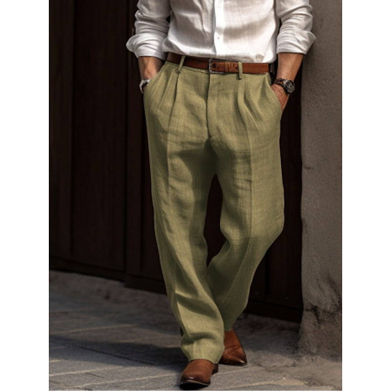 Pantaloni Uomo in Tessuto con Doppia Piega Vestibilità Larga
