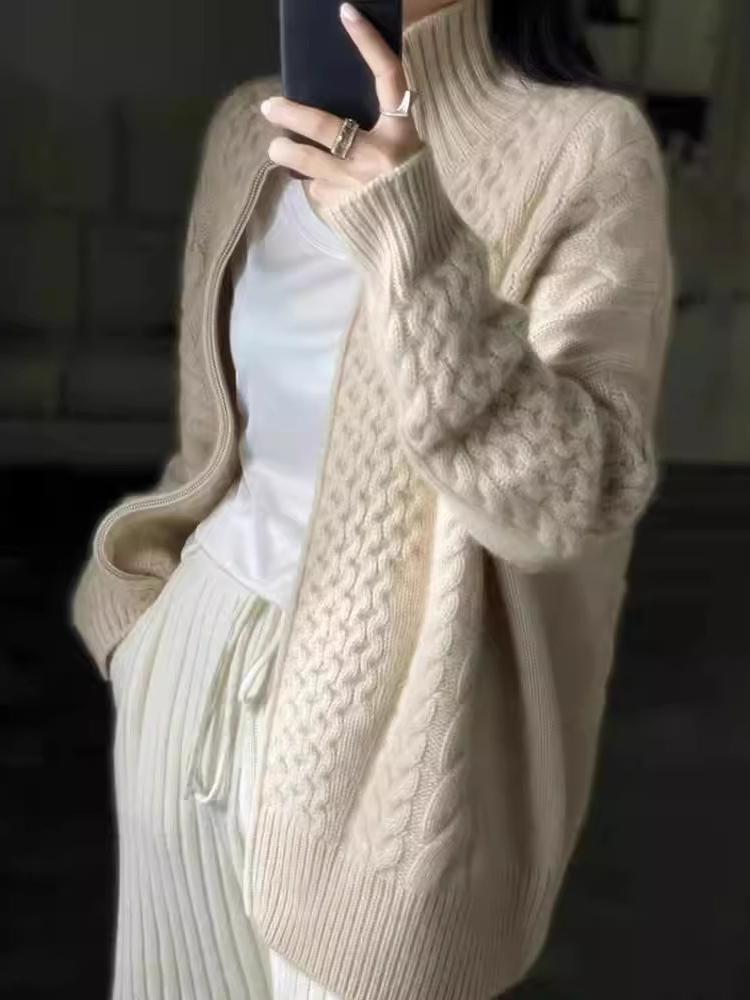 Cardigan Donna in Cashmere Maglia Spessa Collo Alto