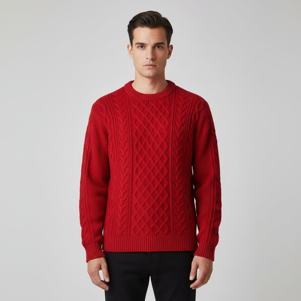 Maglione Uomo Girocollo Motivo a Treccia