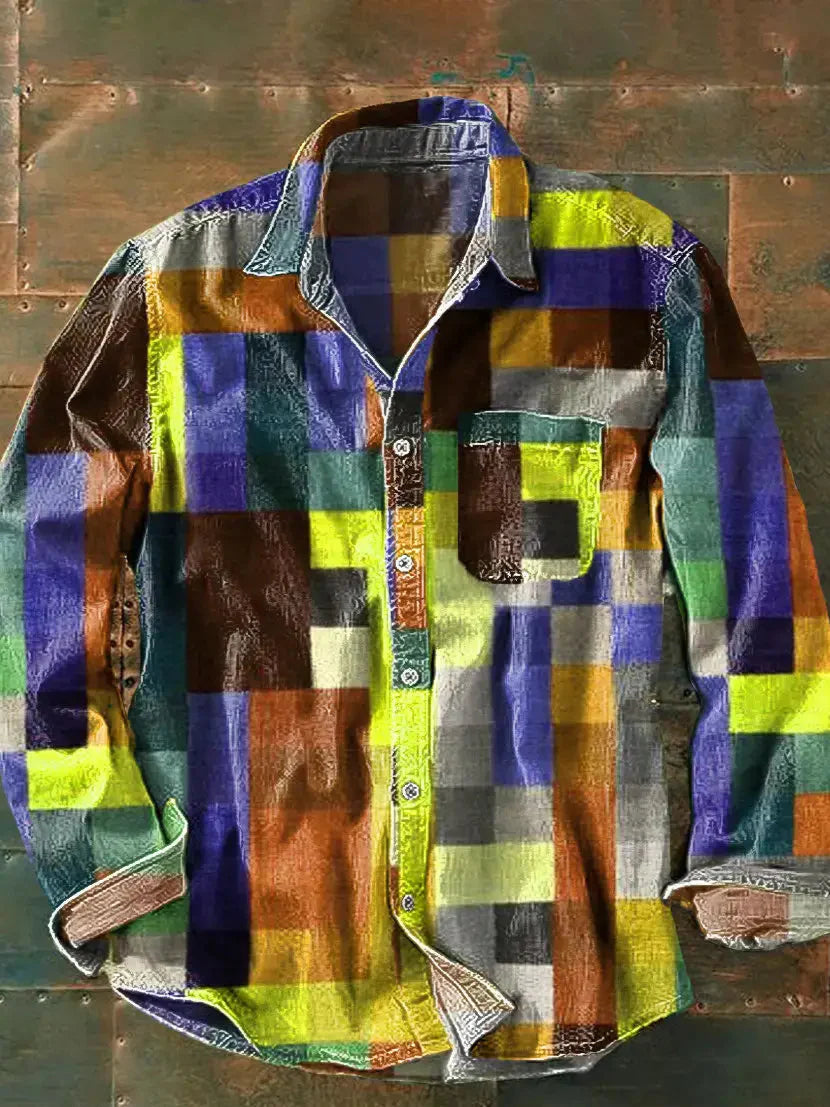 Camicia Uomo Patchwork Manica Lunga