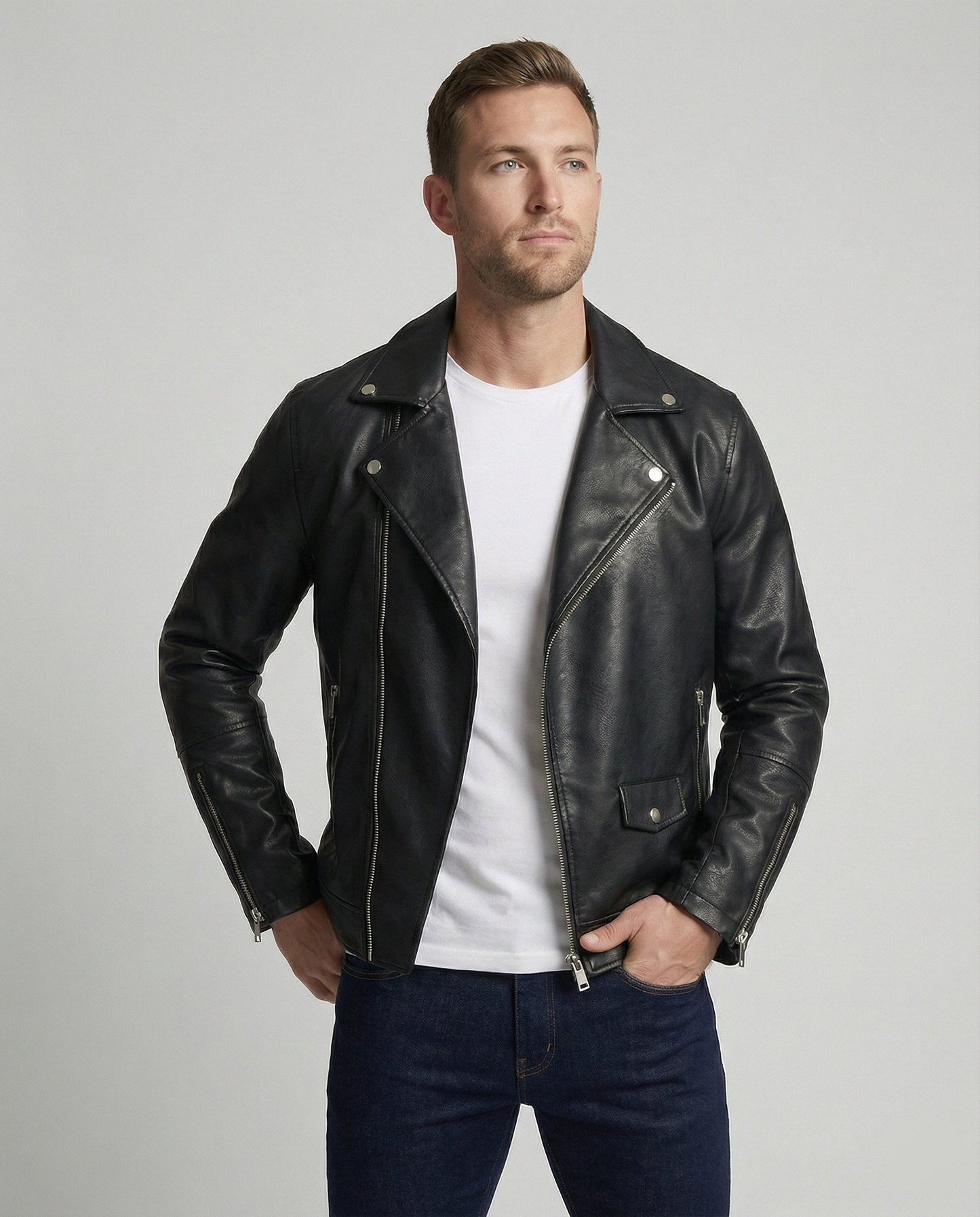 Giacca Moto Uomo in Pelle Nappa Slim