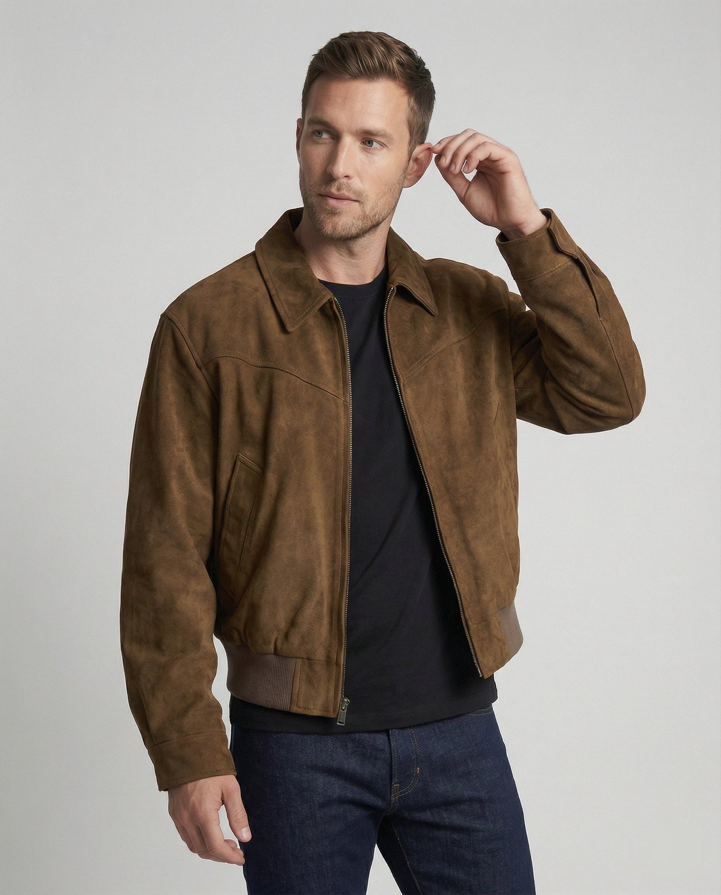 Bomber Uomo in Pelle Scamosciata Vestibilità Regular