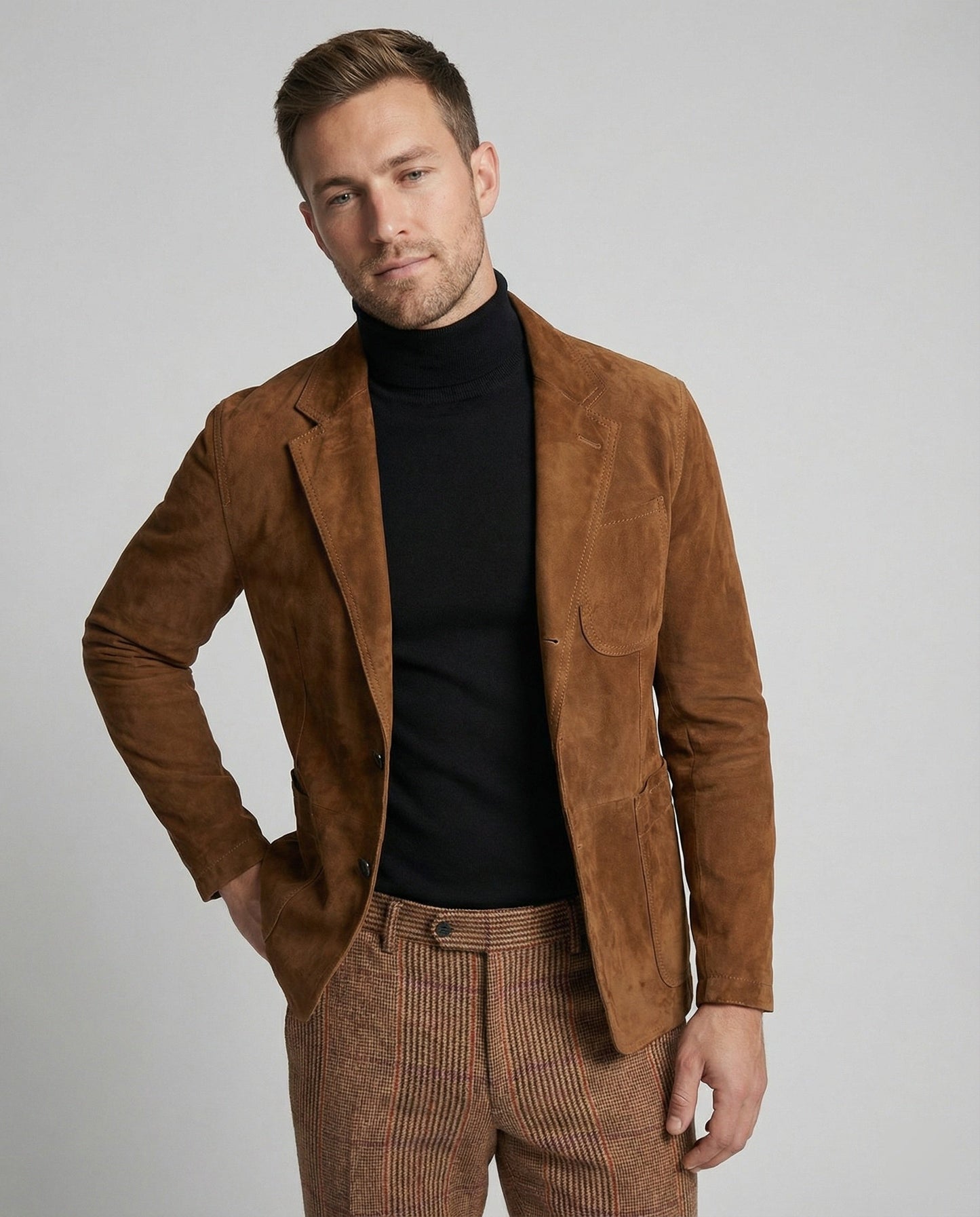 Blazer Uomo in Camoscio Vestibilità Classica