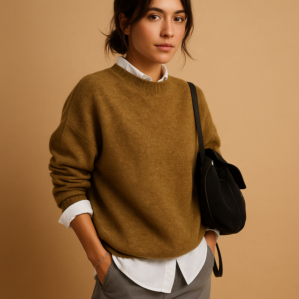 Maglione Donna Classico con Bordo a Costine e Manica Lunga