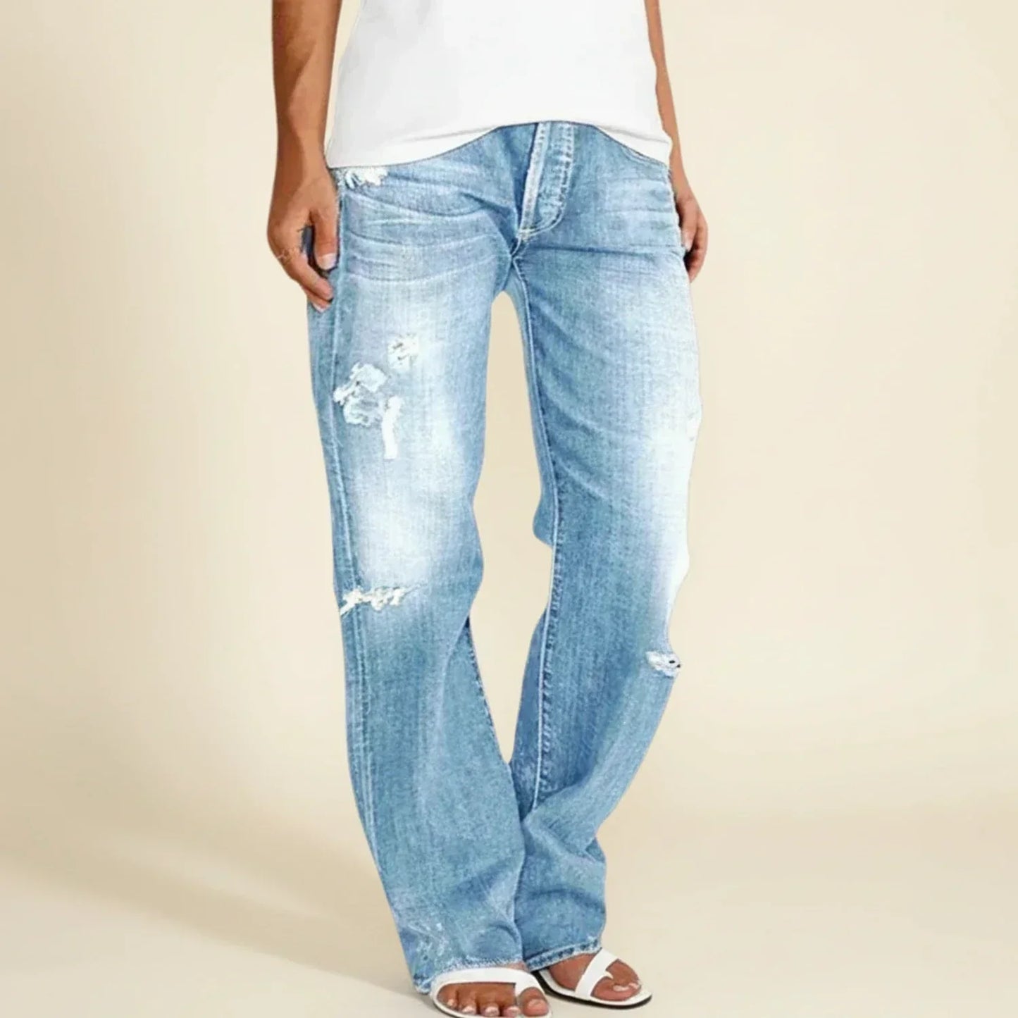 Jeans Donna Vita Alta Dritti Effetto Usato