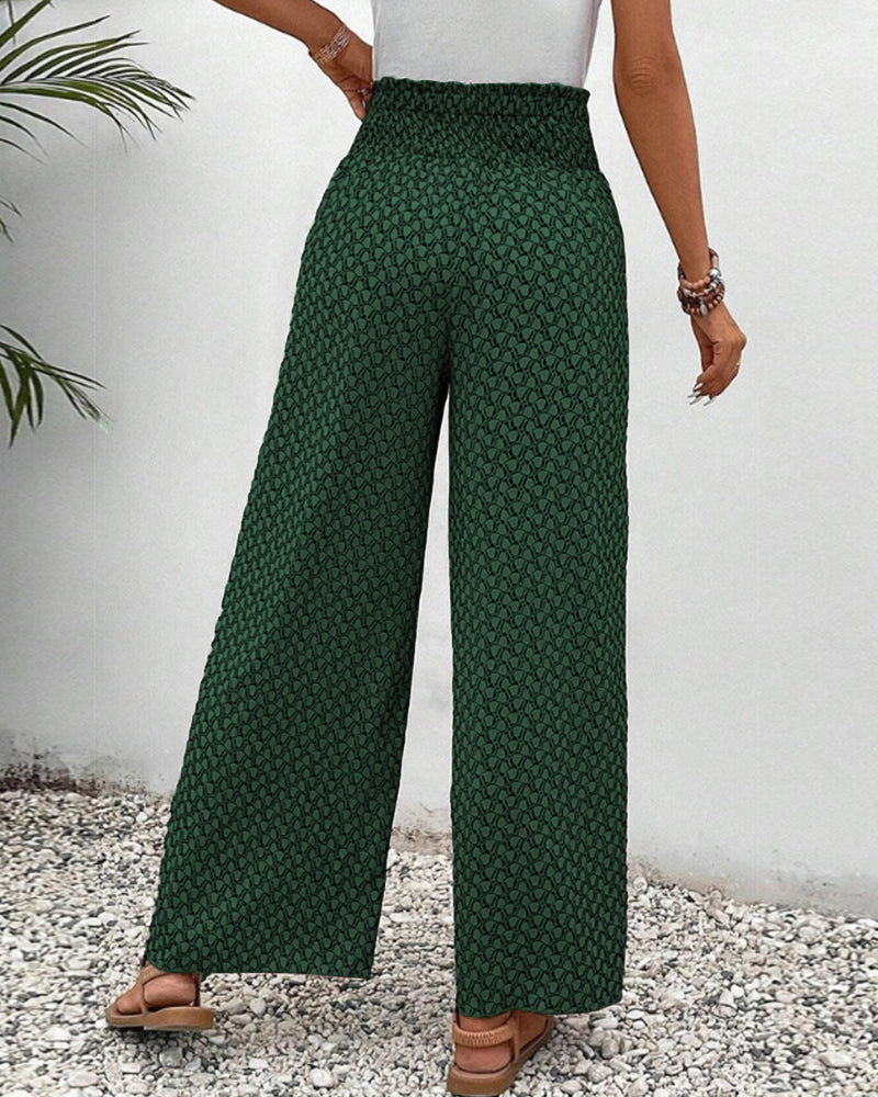 Pantaloni Donna Estivi Vita Alta Motivo Geometrico