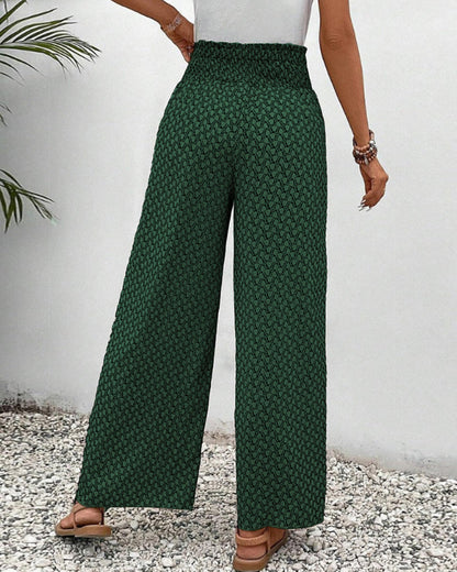 Pantaloni Donna Estivi Vita Alta Motivo Geometrico