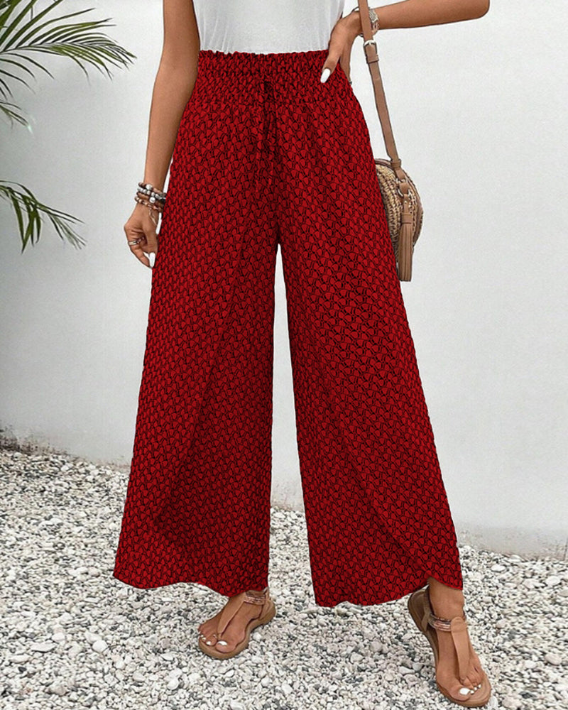 Pantaloni Donna Estivi Vita Alta Motivo Geometrico