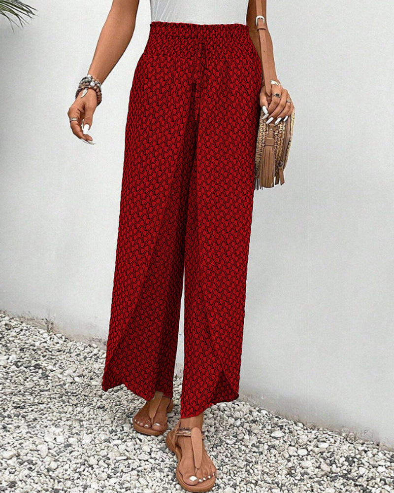 Pantaloni Donna Estivi Vita Alta Motivo Geometrico