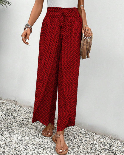 Pantaloni Donna Estivi Vita Alta Motivo Geometrico