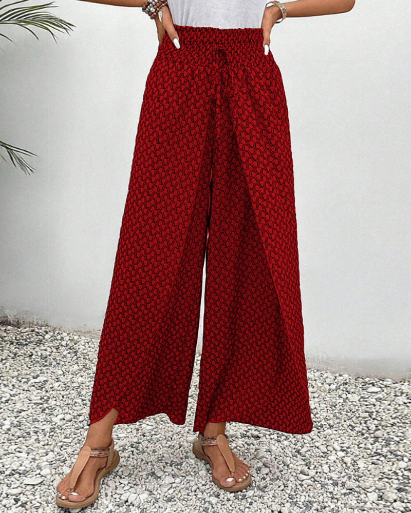 Pantaloni Donna Estivi Vita Alta Motivo Geometrico