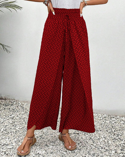 Pantaloni Donna Estivi Vita Alta Motivo Geometrico