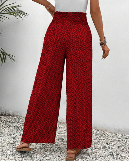 Pantaloni Donna Estivi Vita Alta Motivo Geometrico