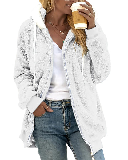 Felpa Donna con Cappuccio in Pile con Zip Calda e Morbida