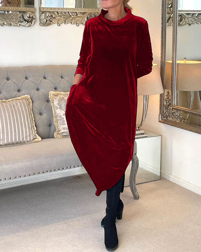 Abito Donna in Velluto Manica Lunga Elegante Comodo