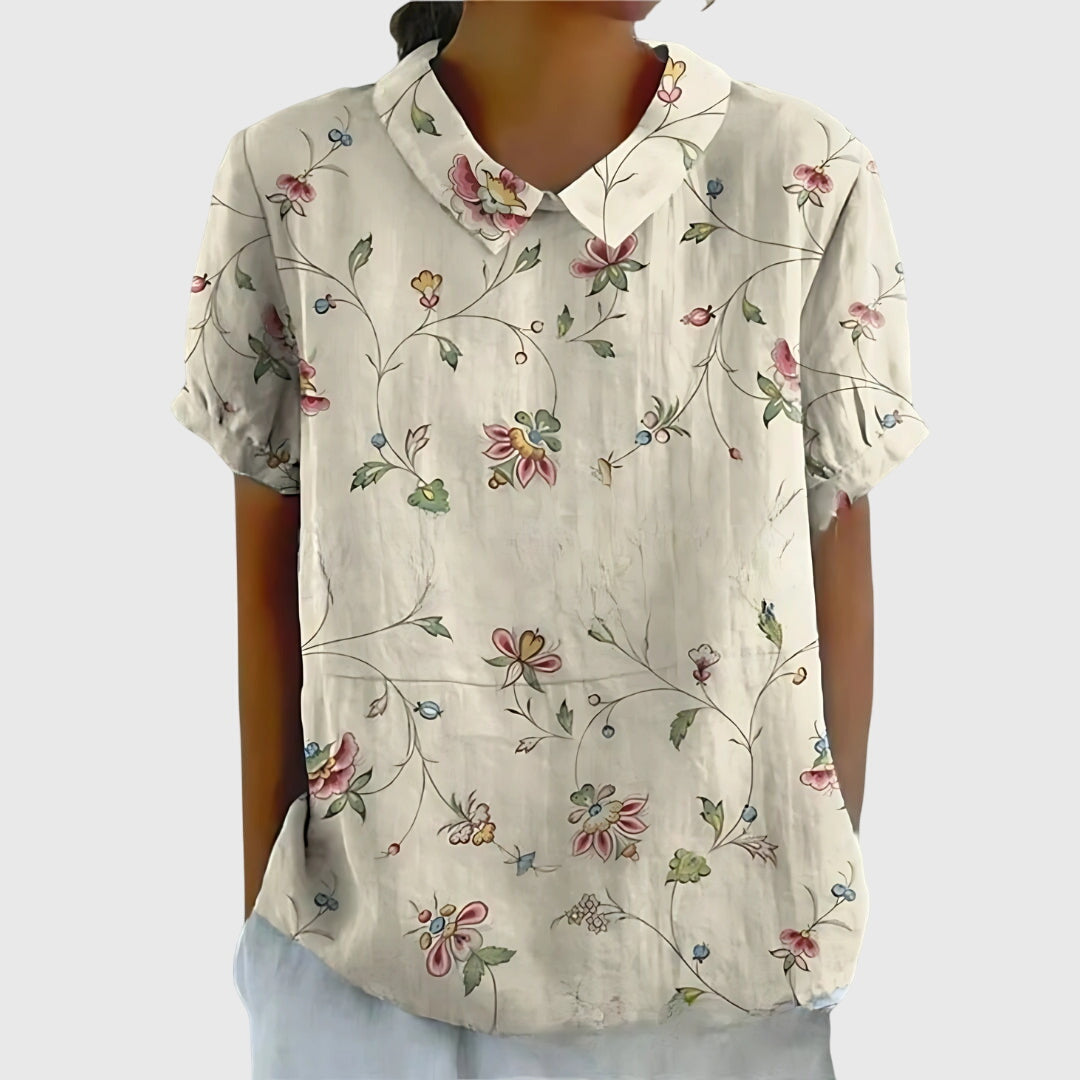 Blusa Donna con Colletto a Fiori Manica Corta