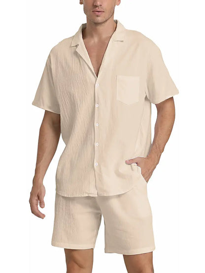 Completo Uomo Camicia Manica Corta con Bottoni e Pantaloncini
