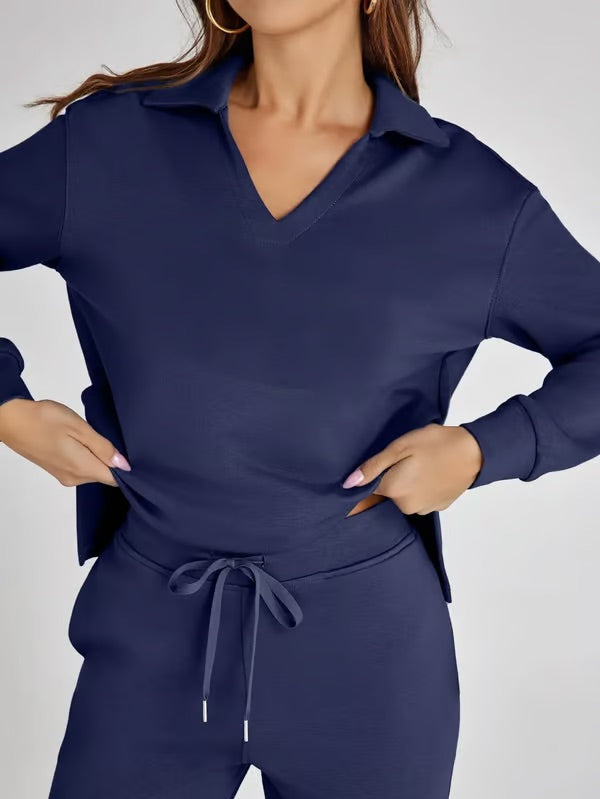 Completo Donna Felpa Scollo a V e Pantaloni Larghi Comodi