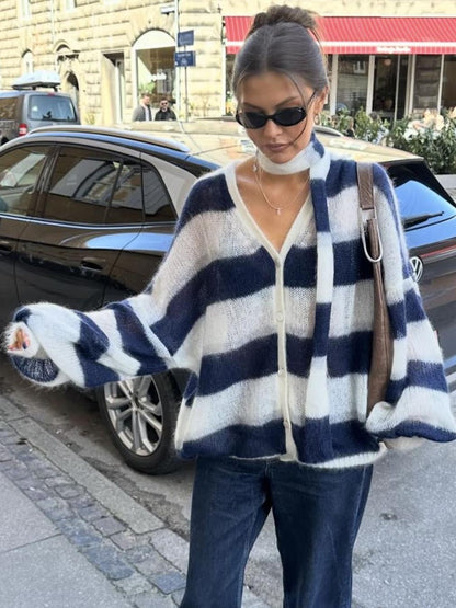 Cardigan Donna in Maglia a Righe Morbido - Brentozzi