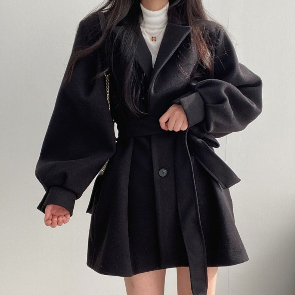 Cappotto Donna con Cintura e Maniche Lunghe Classico